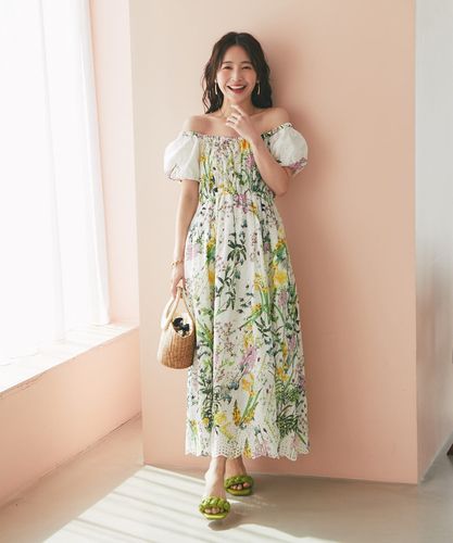 ラブティックボンボン エンブロイダリーフラワープリントワンピース LBZ1051409A0008 レディース SIZE 36 (XS) La boutique BonBon 中古 最強着映え】エンブロイダリーフラワープリントワンピース | La