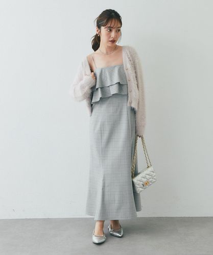 3サイズ展開・お上品ワンピ】チェックラッフルキャミワンピース | La