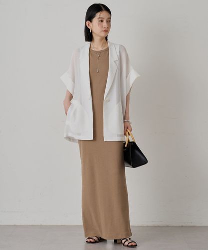 新品 完売色 LOUNGEDRESS メッシュハーフスリーブジャケット ベージュ メッシュハーフスリーブジャケット | LOUNGEDRESS(ラウンジ