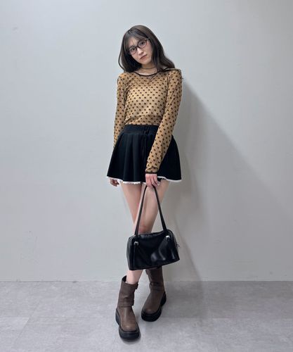tシャツ 「mline」プリント チュールポロT レディース M-LINE tシャツ 「mline」プリント チュールポロT レディース