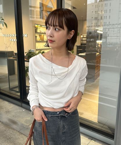 新品mysticオフショルロングTシャツホワイト mystic tシャツ 「大人気シリーズ/8色展開」オフショルロングT