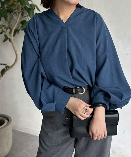 リネンライクスリットネックブラウス | Chez toi(シェトワ