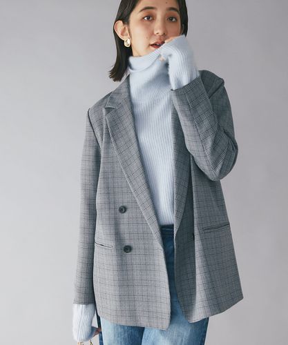 極美品✨リヴドロワ　リネン混　グレンチェック　オーバーサイズジャケット 好評につき追加/トレンド】リネン混ダブルブレストジャケット
