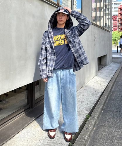 アソート加工/ジャケット見え◎】【UNISEX】フード付きチェックシャツ 