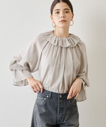 美品✨2024SS ウィムガゼット フリルチェックブラウス ブラウン 洗える 2wayギャザーブラウス | Whim Gazette(ウィム ガゼット