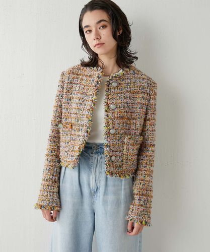美品☆ウィムガゼット 定価3.5万 モヘヤ混ツイードジャケット 黒 美品☆ウィムガゼット 定価3.5万 モヘヤ混ツイードジャケット 黒