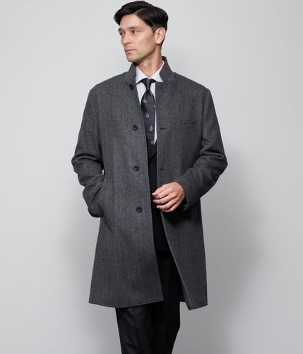 カシミヤ混 ヘリンボーン ビーバー コンバーチブルカラーコート