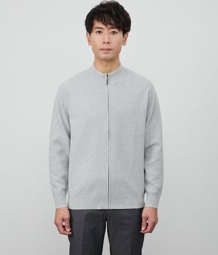 ウォッシャブル】プレーティング ジップアップカーディガン