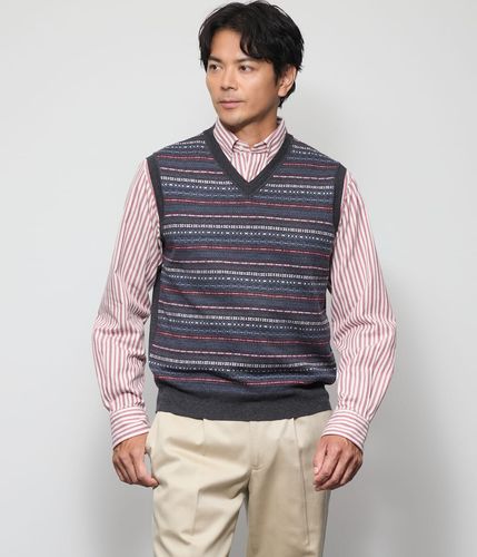 ウォッシャブル】リネンポリエステル Vネックニットベスト(11572523