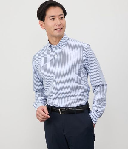 ストレッチ】オックス オルタネイトストライプ 長袖ショートボタン