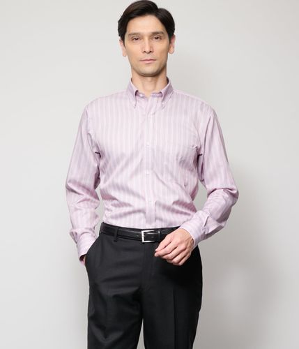 UCT】ピンクストライプ 長袖ボックスシルエットシャツ(85762776-2024