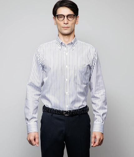 NY CARE FREE・SUPIMA COTTON アイビーストライプ 長袖ボタン