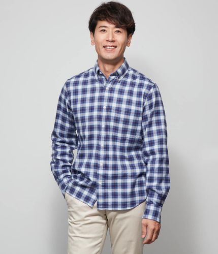 ストレッチ】シャンブレーツイル 長袖カッタウェイカラーシャツ