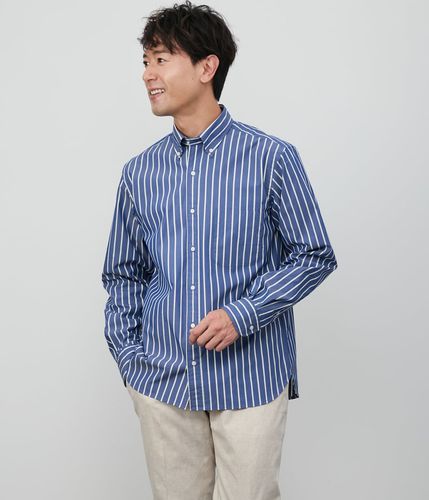 ストレッチ】オックス オルタネイトストライプ 長袖ショートボタン