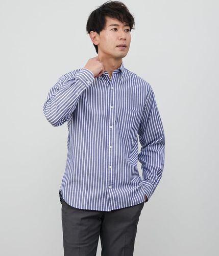 ストレッチ】オックス オルタネイトストライプ 長袖ショートボタン