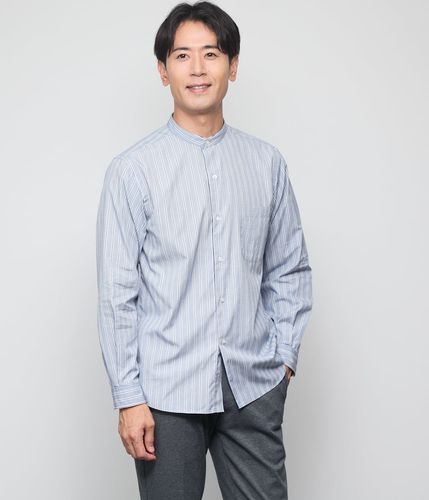 ストレッチ】オックス オルタネイトストライプ 長袖ショートボタン