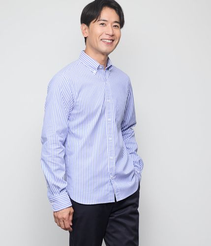 ストレッチ】オックス オルタネイトストライプ 長袖ショートボタン