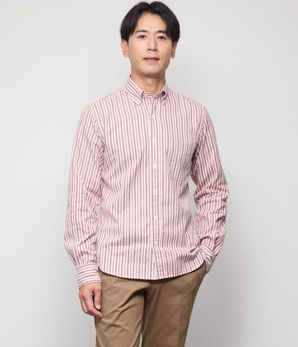 ピケ オルタネイトストライプ 長袖ショートボタンダウンシャツ