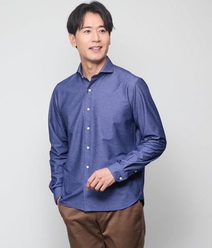 ライトブルーデニム 長袖カッタウェイカラーシャツ(11762709-2024