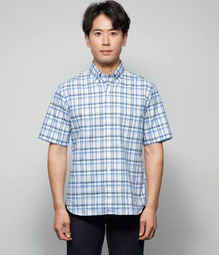 ミックスブルーチェック 半袖ショートボタンダウンシャツ