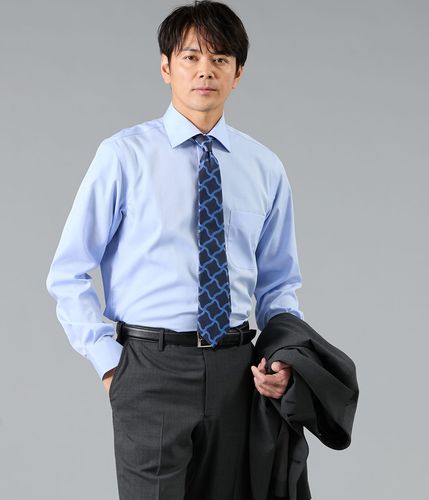 NY CARE FREE ストライプ 長袖ワイドカラーシャツ(15718322-2026