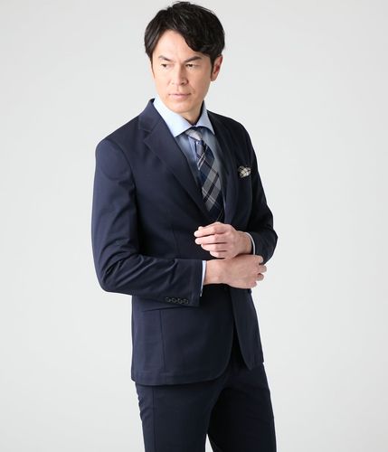 極美品 ニューヨーカー バンジークロス セットアップ スーツ ネイビー L 撥水 撥水・ストレッチ・防シワ】BUNGY CLOTH マイクロドビー ジャケット