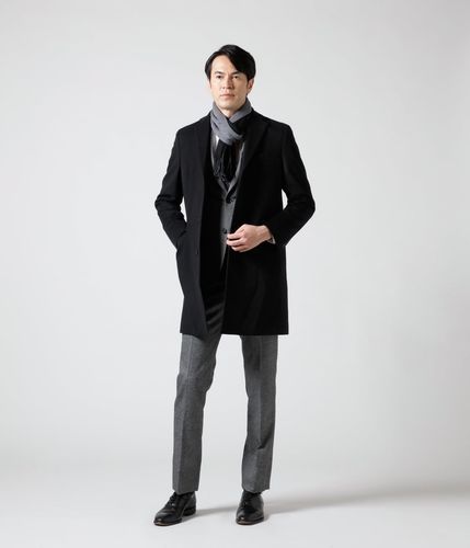 カシミヤ混 ショートビーバー 比翼チェスターフィールドコート