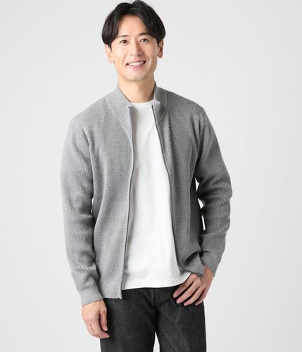 ウォッシャブル】モール スタンドカラーフルジップアップニット