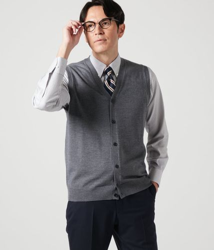 ウォッシャブル】ツイルライク 前開きニットベスト(16576500-2025