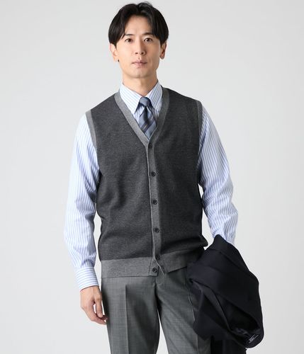 ウォッシャブル】リネンポリエステル Vネックニットベスト(11572523