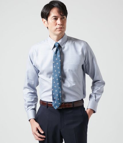 NY CARE FREE・SUPIMA COTTON ヘリンボーン 長袖ワイドカラーシャツ