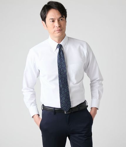 NY CARE FREE ヘリンボーン 長袖ワイドスプレッドカラーシャツ