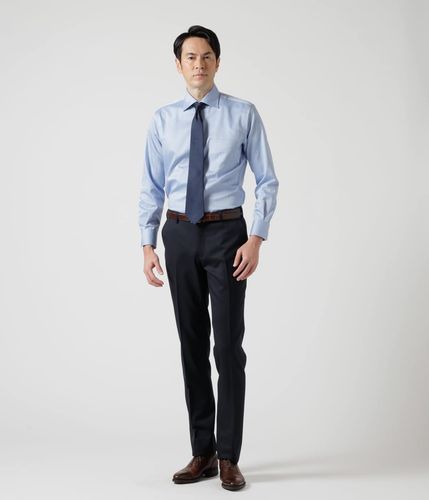 NY CARE FREE ヘリンボーン 長袖ワイドスプレッドカラーシャツ