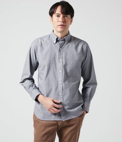 ★イタリア製★ Finamore 長袖 シャツ ヘリンボーン 紺 灰色 XL シャンブレーヘリンボーン起毛 長袖カッタウェイカラーシャツ(16763700