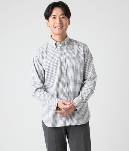 リネン混 サッカー チェック 長袖ショートボタンダウンシャツ(16765706