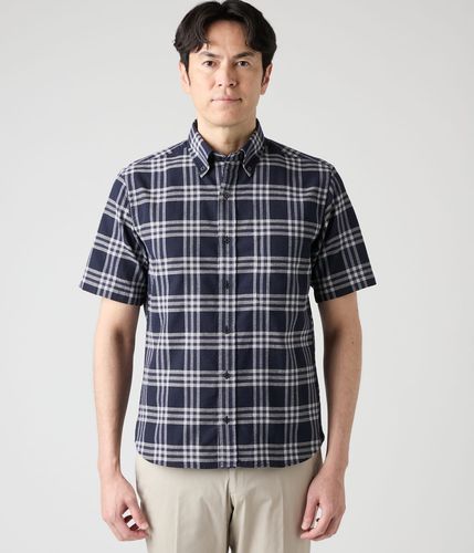 新品 プレイボーイ 春夏リネン混ボタンダウンシャツL多色★I46607 マルチストライプ柄 清涼 麻 バニー刺繍 PLAYBOY メンズ リネン混 サッカー モノトーンチェック 半袖ショートボタンダウン