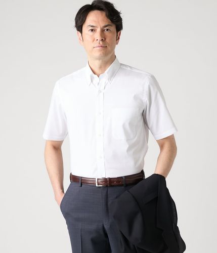 吸水速乾・防シワ】FLEXY ピンチェック 半袖ボタンダウンシャツ