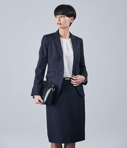 ウールギャバ ノーカラーVネック1釦ジャケット(26189000-2023