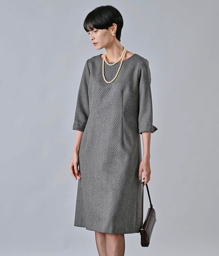 チャンキーツィード 7分袖Aラインワンピース(26426503-2025