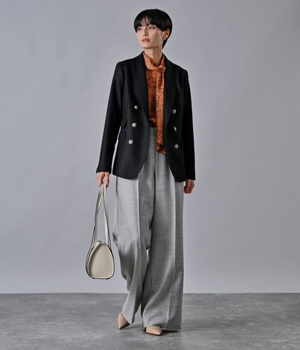 新品　 プラージュ　定価¥3万6300円　シルクリネン アンサンブル サテン楊柳オーキッドプリント アシンメトリースカーフ風ブラウス