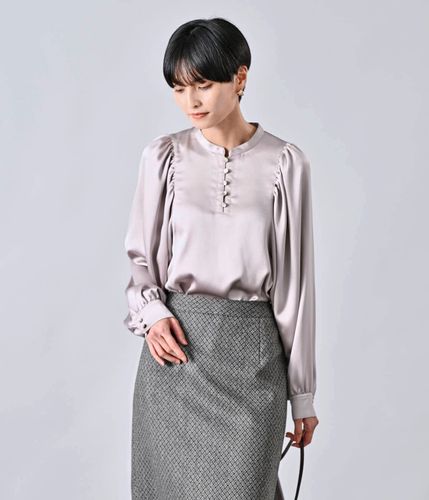 サテンジョーゼット 前開きVネックブラウス(26615533-2025