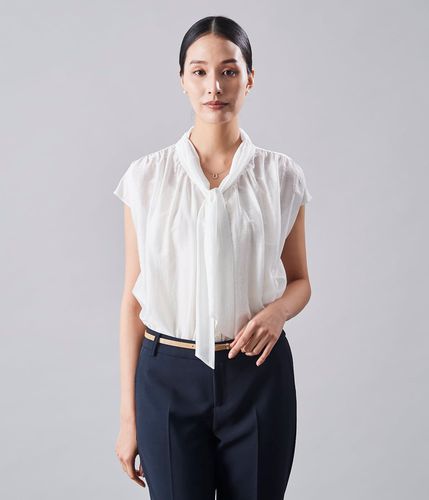 サテンジョーゼット 肩細リボンフレンチスリーブブラウス(26655533