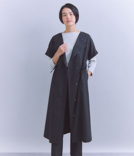 接触冷感】コットンポリエステル天竺 前開きギャザー半袖ワンピース