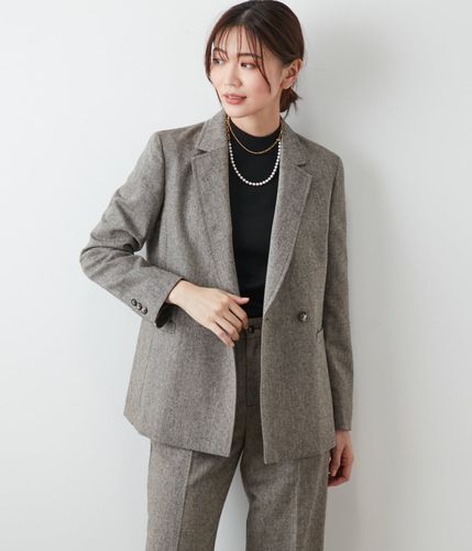 D'URBAN ダーバン アルパカ混起毛ブークレダブルブレストコート グレー L D'URBAN ダーバン アルパカ混起毛ブークレダブルブレストコート