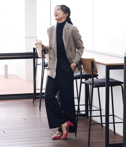 カラードグレンチェック ピークドラペルダブルブレストジャケット