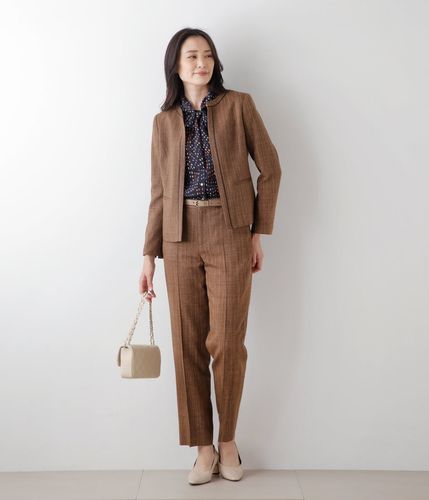 新品 project byh アナトミカルノーカラージャケット new york マイクロ千鳥 ノーカラー1釦ジャケット(71125401-2025)｜ファッション