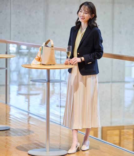 バックサテン 変形プリーツスカート(51255121-2025