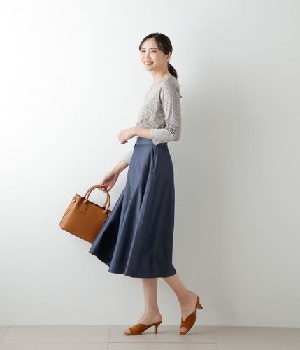 NONTOKYO ネイビー フレアスカート ベルト付き くるみバックルベルト付き配色ステッチフレアスカート