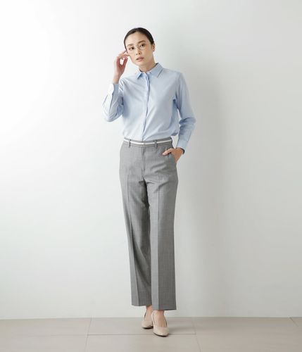 H BEAUTY&YOUTH ウールシルク ストレートノープリーツパンツ L H＞ウールシルク ストレートノープリーツパンツ