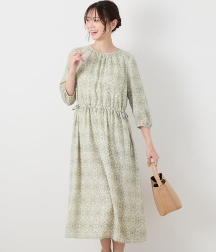 美品★プランテーション 総柄ワンピース 7分袖 日本製 ゆったり M Plantation 「Plantation」 7分袖ワンピース M size ブラック